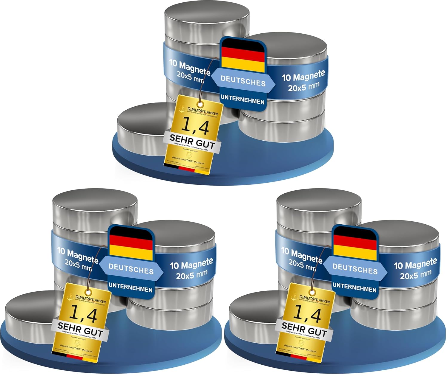 3 × 10 Neodym Power-Magnete Ø 20 × 5 mm