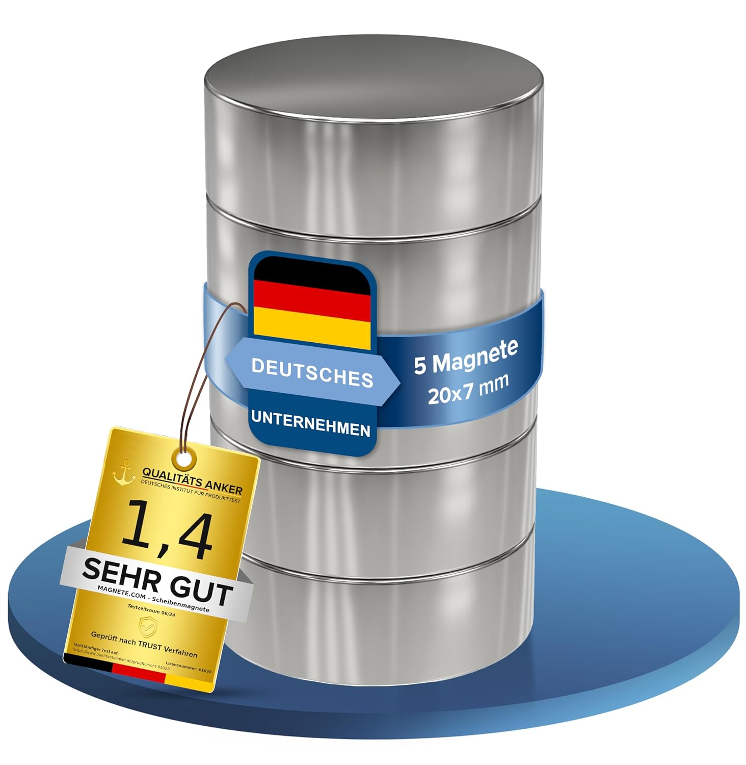 5 Stück Neodym Power-Magnet Ø 20 × 7 mm